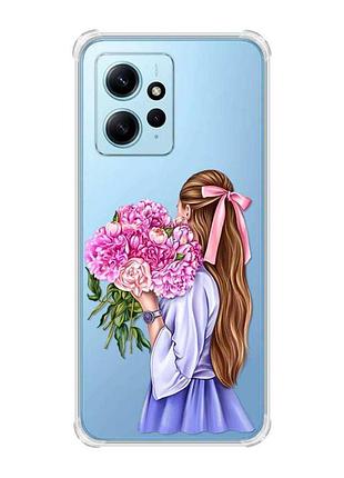 Чехол с утолщенными углами на xiaomi redmi note 12 4g девушка с пионами (принт 11)