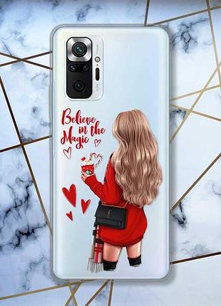 Прозрачный чехол для xiaomi redmi note 10 pro/10 pro max :: девушка с кофе (принт 137)