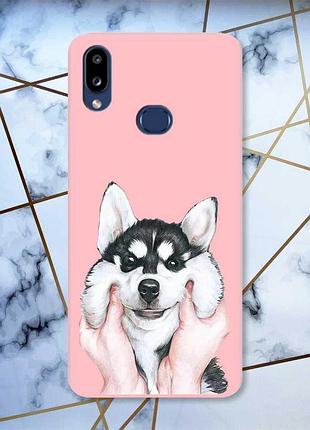 Матовый розовый чехол на samsung galaxy а10ѕ a107 мордочка принт 121