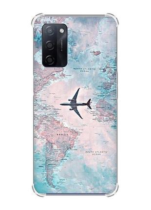Чохол з потовщеними кутами на oppo a55 :: подорожі. карта (принт 317)