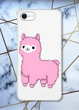 Чохол з потовщеними кутами на iphone 7/ 7s/ 8/ 8s :: лама рожева (принт 100)