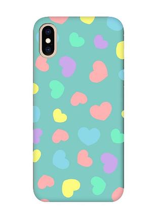 Матовий бірюзовий чохол на iphone xs max :: різнокольорові сердечка (принт 335)