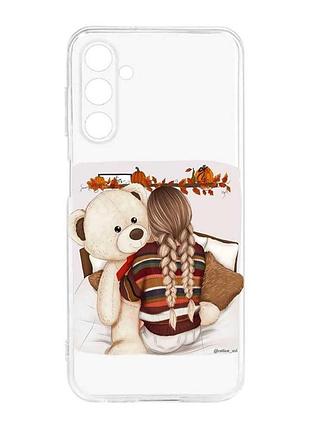 Прозорий силіконовий чохол на samsung galaxy m14 :: дівчинка з ведмедиком (принт 117)