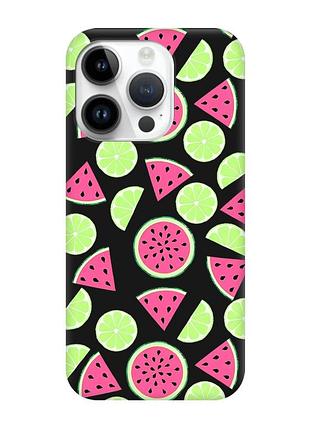 Матовый черный чехол на apple iphone 14 pro :: арбузы и лайм (принт 345)