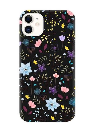 Матовый черный чехол на iphone 11 :: цветочный фон (принт 267)