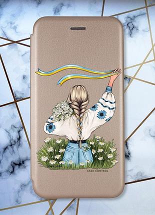 Чехол-книжка с рисунком для samsung galaxy а10s/ a107 золотой :: девушка с лентой (принт 17)
