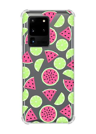 Чехол с утолщёнными углами для samsung galaxy s20 ultra :: арбузы и лайм (принт 345)