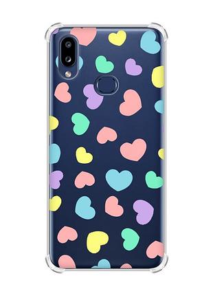 Чехол с утолщенными углами на samsung galaxy a10s (a107) :: разноцветные сердечка (принт 335)