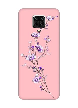 Матовый розовый чехол на xiaomi redmi note 9 pro / 9s / 9 pro max :: веточка цветов (принт 278)