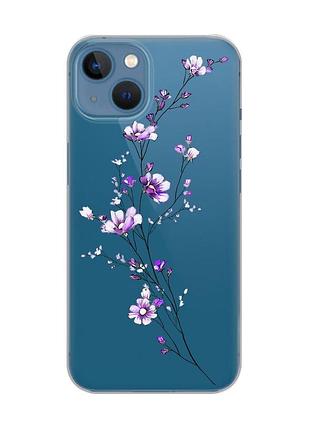 Прозрачный чехол на iphone 13 :: веточка цветов (принт 278)