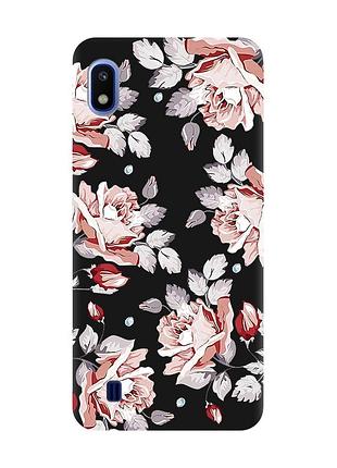 Матовый черный чехол на samsung galaxy a10 (2019) a105 :: фон розы (принт 273)