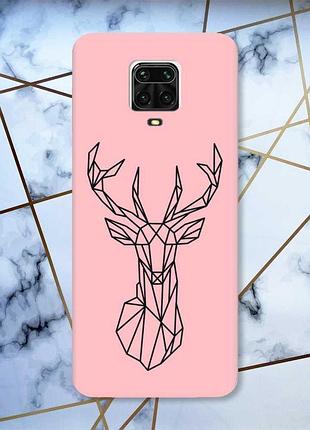 Матовий рожевий чохол на xiaomi redmi note 9 pro / 9s / 9 pro max олень (принт 128)