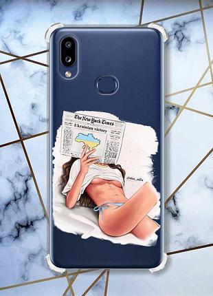 Чехол с утолщенными углами на samsung galaxy a10s/a107 девушка с газетой (принт 31)