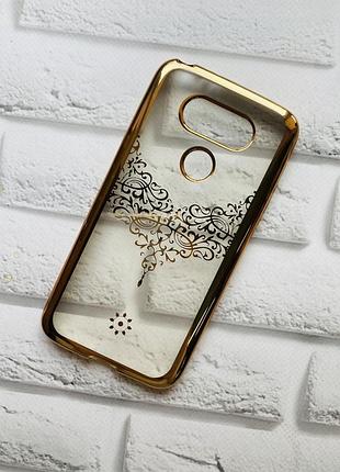 Силиконовый чехол с золотым ободком и рисунком для lg g5 ожерелье