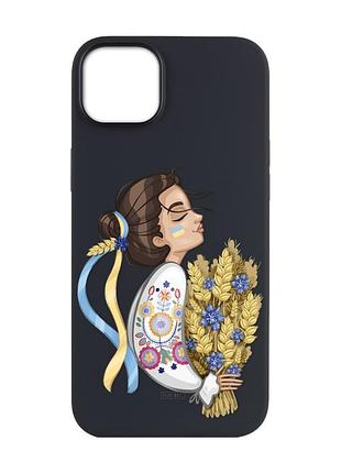 Матовый черный чехол на apple iphone 14 plus :: украинка с колосками (принт 172)