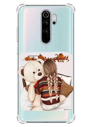 Чехол с утолщёнными углами на xiaomi redmi note 8 pro :: девочка с мишкой (принт 117)