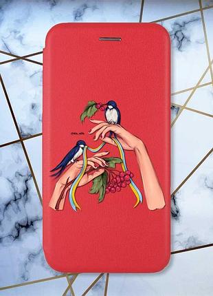 Чехол-книжка с рисунком для xiaomi redmi 8a красный :: ласточки (патриотический принт 15)