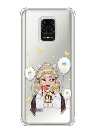 Чехол с утолщёнными углами на xiaomi redmi note 9 pro/ 9s/ 9 pro max :: украинка со сладостями (принт 175)