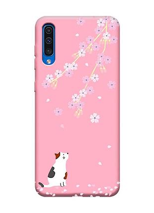 Матовий рожевий чохол на samsung galaxy a50 (2019) a505 :: котик і сакура (принт 283)