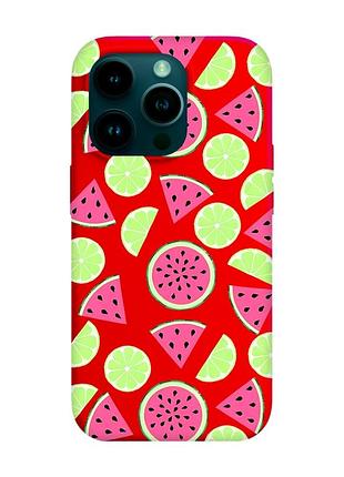 Матовый красный чехол на apple iphone 14 pro :: арбузы и лайм (принт 345)
