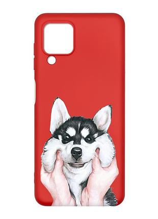 Матовый красный чехол на samsung galaxy m32/a22/m22 4g :: мордочка (принт 121)