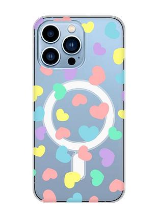 Магнітний чохол на iphone 13 pro max із підтримкою magsafe :: різнокольорові сердечка (принт 335)