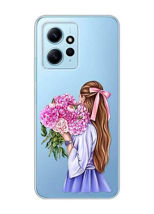 Прозрачный чехол на xiaomi redmi note 12 4g девушка с пионами (принт 11)