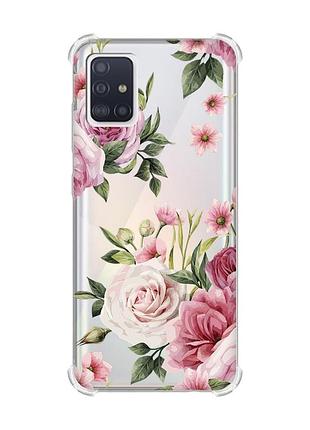 Чехол с утолщёнными углами на samsung galaxy a71 / a715 :: розовые цветы (принт 287)