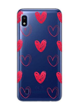 Прозрачный чехол на samsung galaxy a10 (2019) a105 сердечка красные (принт 77)