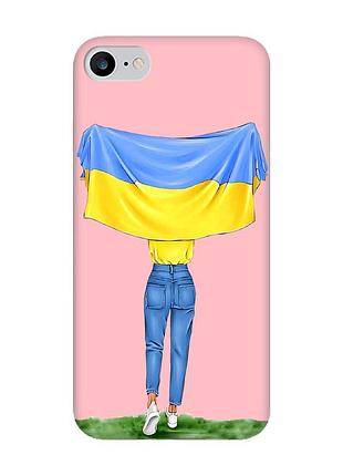 Матовый розовый чехол на iphone 7/8/se 2020 :: девушка с флагом (принт 263)
