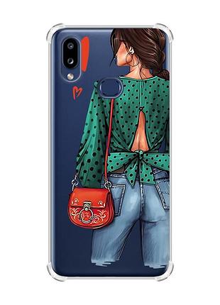 Чохол з потовщеними кутами на samsung galaxy a10s/a107 дівчина в зеленому (принт 224)