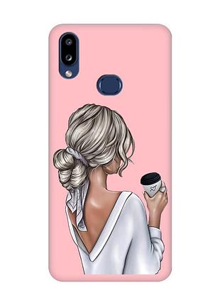Матовый розовый чехол на samsung galaxy a10ѕ a107 девушка с латте (принт 227)