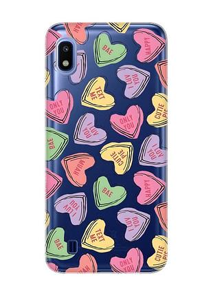 Прозрачный чехол на samsung galaxy a10 (2019) a105 :: сердечка с текстом (принт 333)