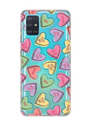 Прозрачный чехол на samsung galaxy a51 сердечка с текстом (принт 333)