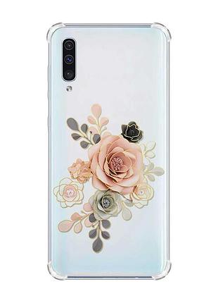 Чехол с утолщёнными углами на samsung galaxy а50 (2019) а505 :: розы (принт 275)