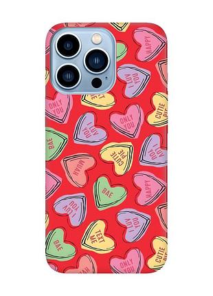 Матовий червоний чохол на apple iphone 13 pro max :: сердечка з текстом (принт 333)