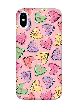 Матовый розовый чехол на iphone x/xs :: сердечка с текстом (принт 333)