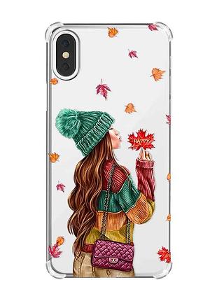 Чохол з потовщеними кутами на iphone x/xs :: дівчина з листям (принт 221)