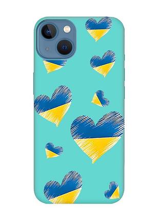Матовый бирюзовый чехол на iphone 13 :: сердечка. украина (принт 258)