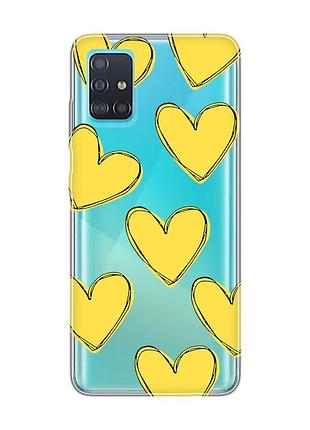 Прозорий чохол на samsung galaxy a51 сердечка жовті (принт 259)