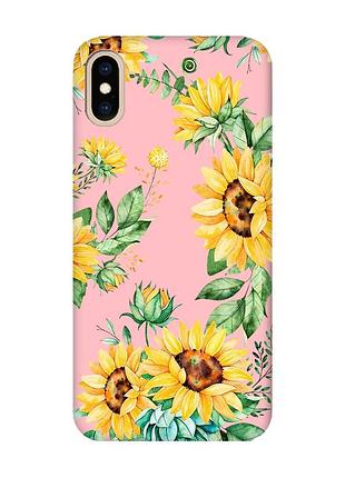 Матовый розовый чехол на iphone xs max :: подсолнухи (принт 288)