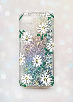 Чохол з плаваючими срібними блискітками на xiaomi redmi note 11 pro ромашки (принт 368)