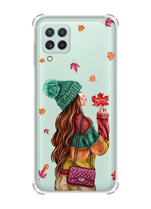 Чохол з потовщеними кутами на samsung galaxy a22 4g/m32/m22 :: дівчина з листям (принт 221)