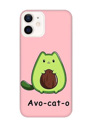 Матовый розовый чехол на iphone 12/12 pro :: котик авокадо (принт 306)
