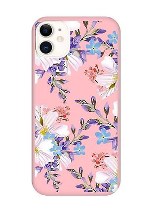 Матовый розовый чехол на iphone 11 :: цветочный рисунок (принт 272)