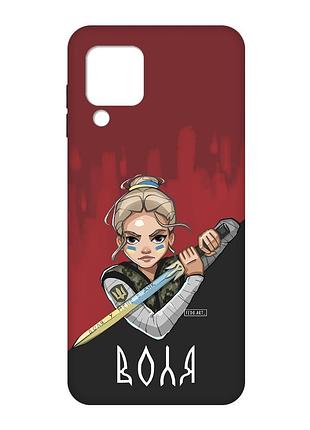 Чехол с черными боками на samsung galaxy m32 / a22 / m22 4g :: украинская защитница (патриотический принт 171)