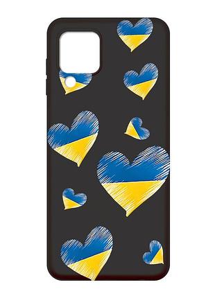 Матовый черный чехол на samsung galaxy a22 4g/m32/m22 :: сердечка. украина (принт 258)