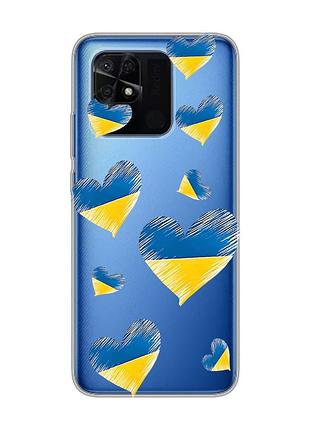 Прозорий чохол на xiaomi redmi 10c :: сердечка. україна (принт 258)