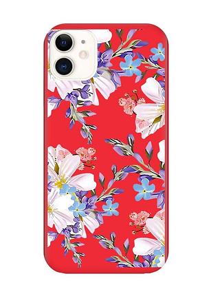 Матовый красный чехол на iphone 11 :: цветочный рисунок (принт 272)