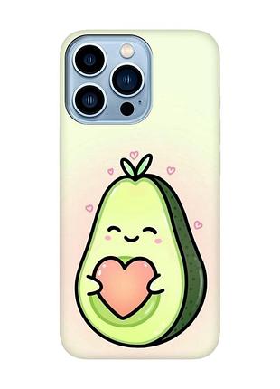 Матовый чехол с черными боками на iphone 13 pro max :: кавай авокадо с сердечком (принт 310)